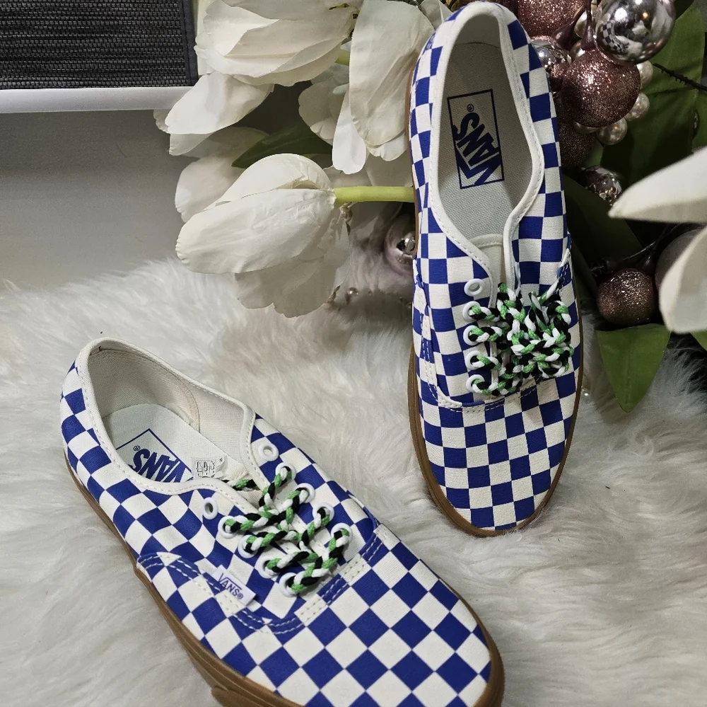 Vans Authentic Checkerboard Blue Gum Braided Laces Casual womens Shoes Size9.5